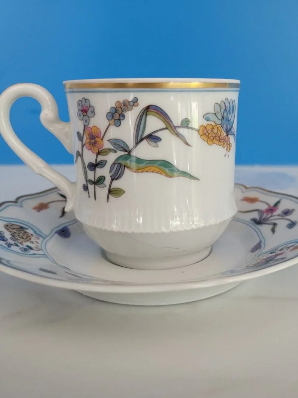 VTG Haviland Limoges France Golden Quail Teacup Saucer Fine China Bird French
